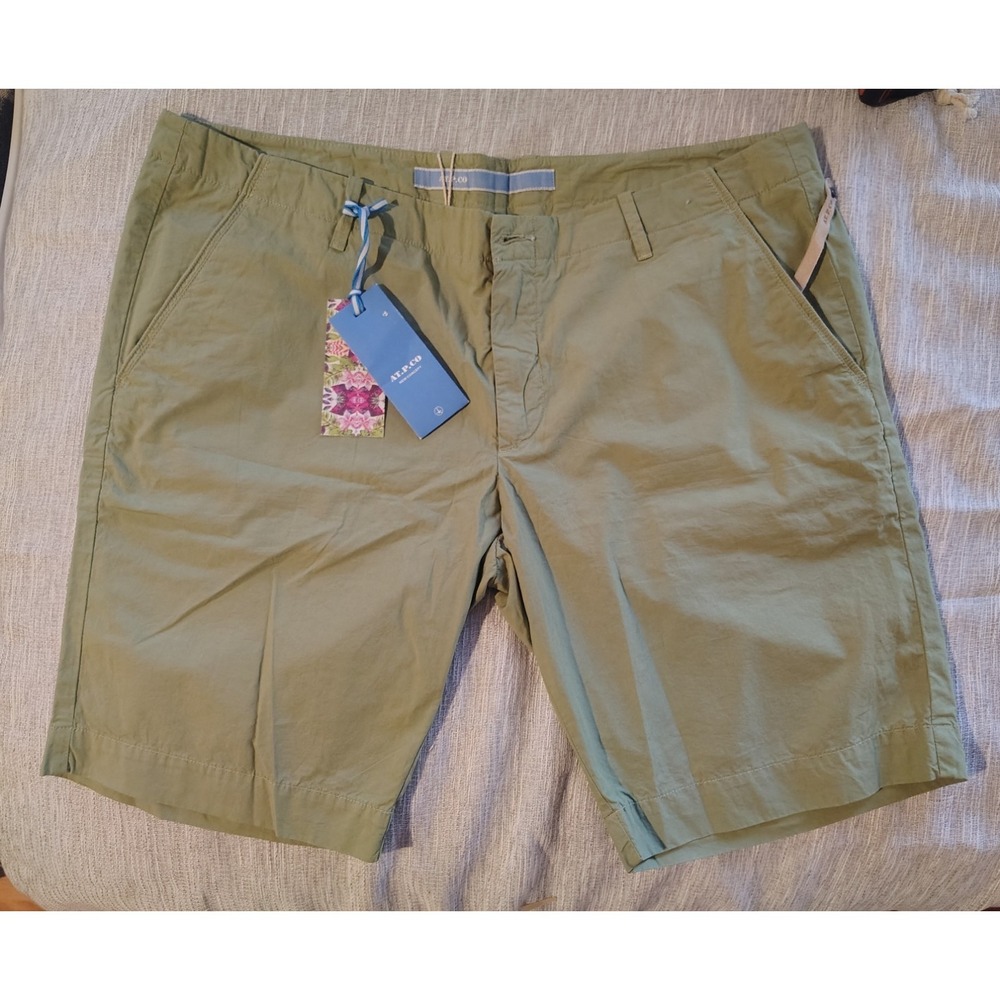 Men's Italian Designer Khaki Cotton Chino Shorts Floral US 40 XL 10" inseam NWT